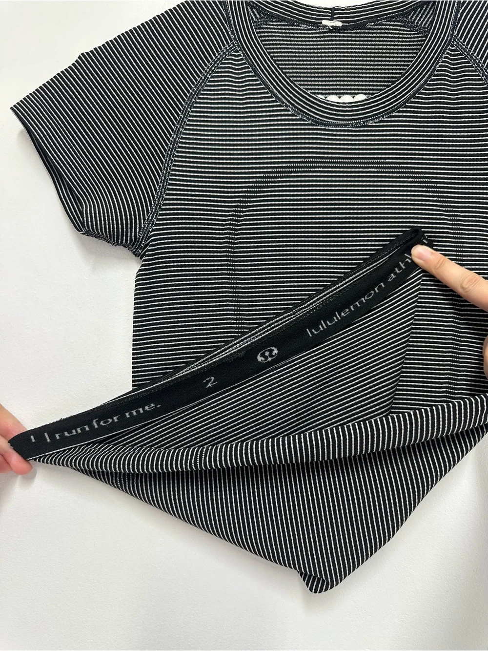 Lululemon Swiftly Tech Short Sleeve Crew in Tempo Stripe Black White